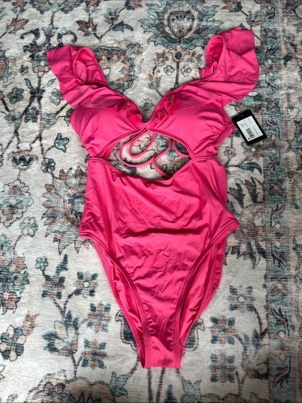 kate spade Hot Pink Ruffle Strap One-Piece Swimsuit with Front Cutout